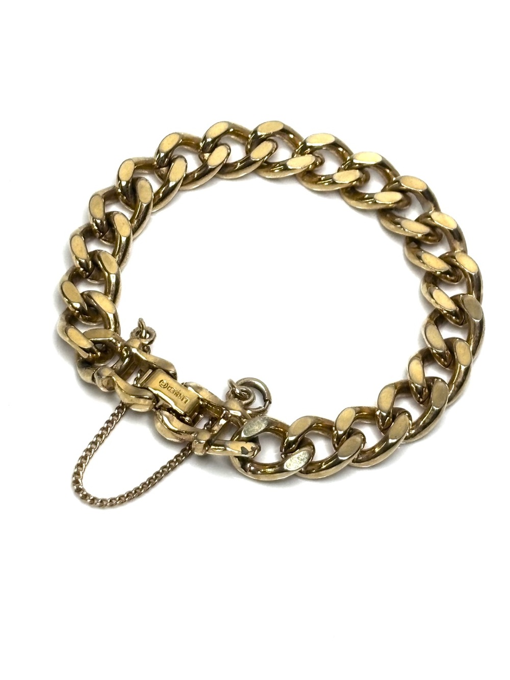 Vintage Lisner Gold Tone Curb Link Bracelet Safety Chain Signed Mid Century